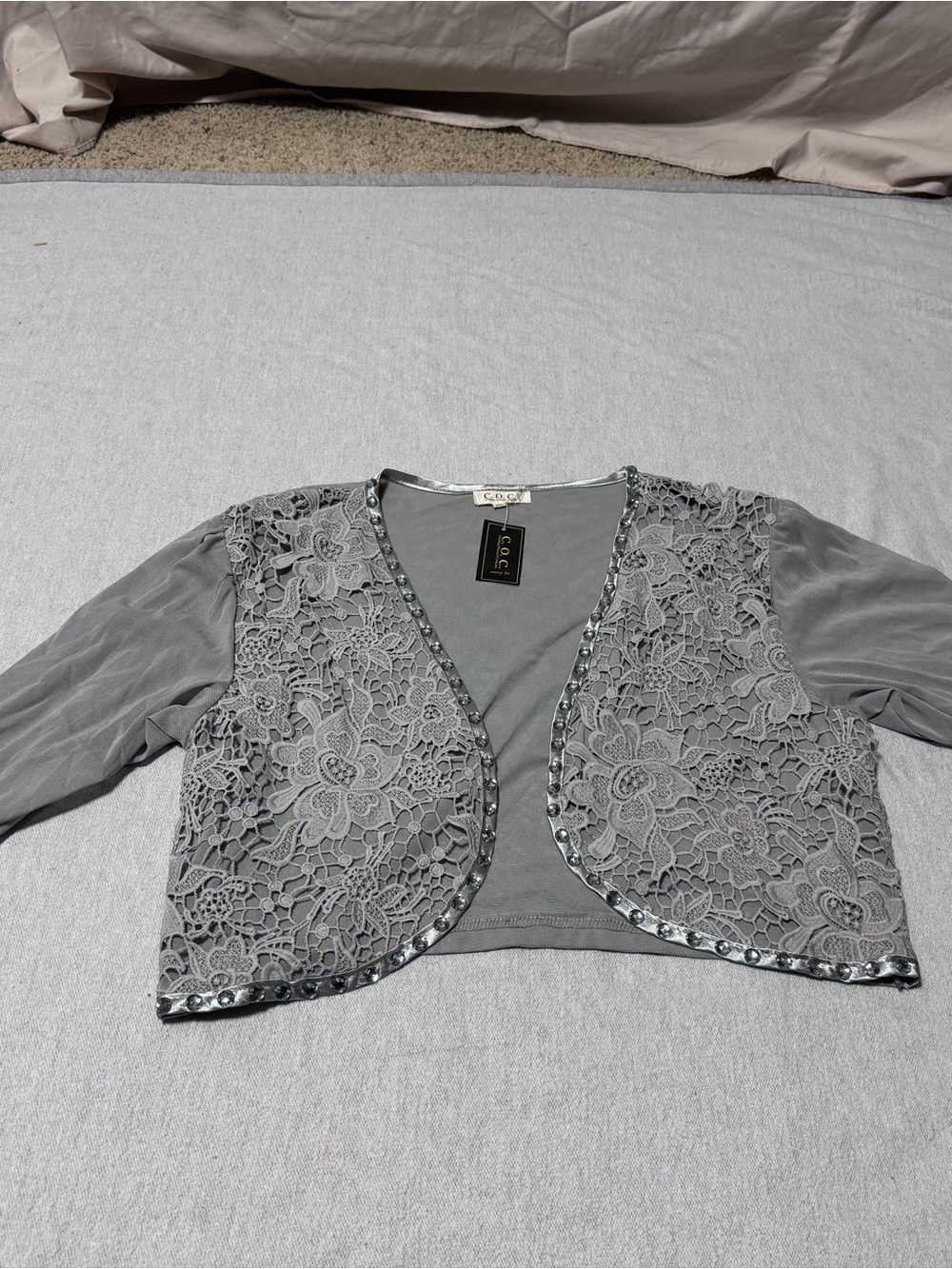Tulle Lace Cropped Bolero Jacket - Gray